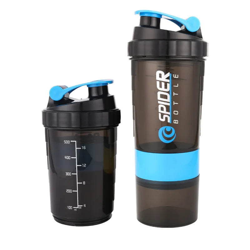 500ml Portable Protein Powder Shaker Bottle High Capacity Drinking Container with Powder Case Plastic Blender Sports Water Cup
