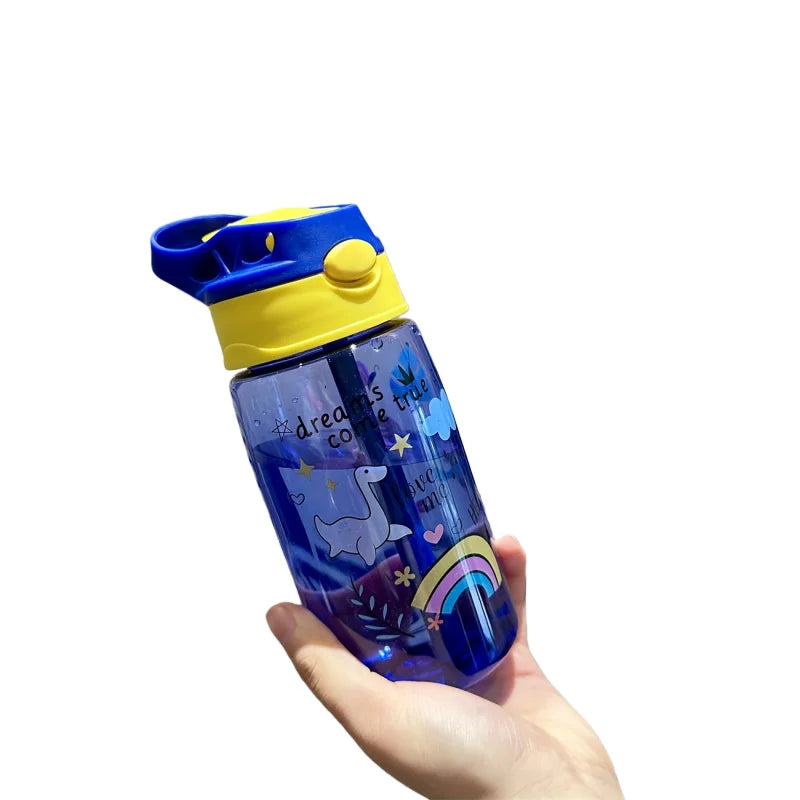 480ML Cute Water Bottle Durable 500ml Portable Water Bottle with Straw and Handle BPA-Free PC Material, Leak-Proof Sealable Lid