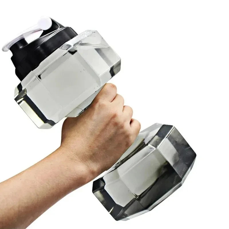 1pc 1500ml High Capacity Plastic Dumbbell Shaped Portable Water Bottle Creative Fitness Dumbbells Sport Bottle