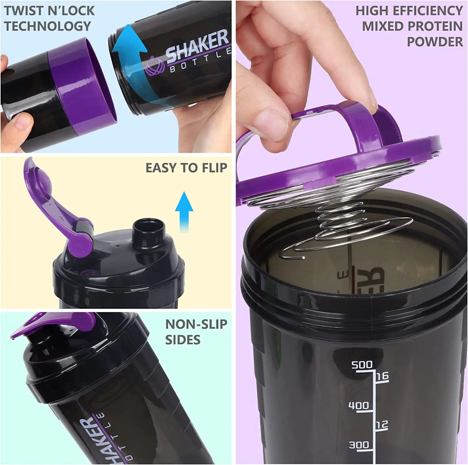 500ML Shaker Cups Portable Protein Powder Shaker Water Bottles Outdoor Sports Milkshake Kettle Gym Fitness Mixing Shake Cup